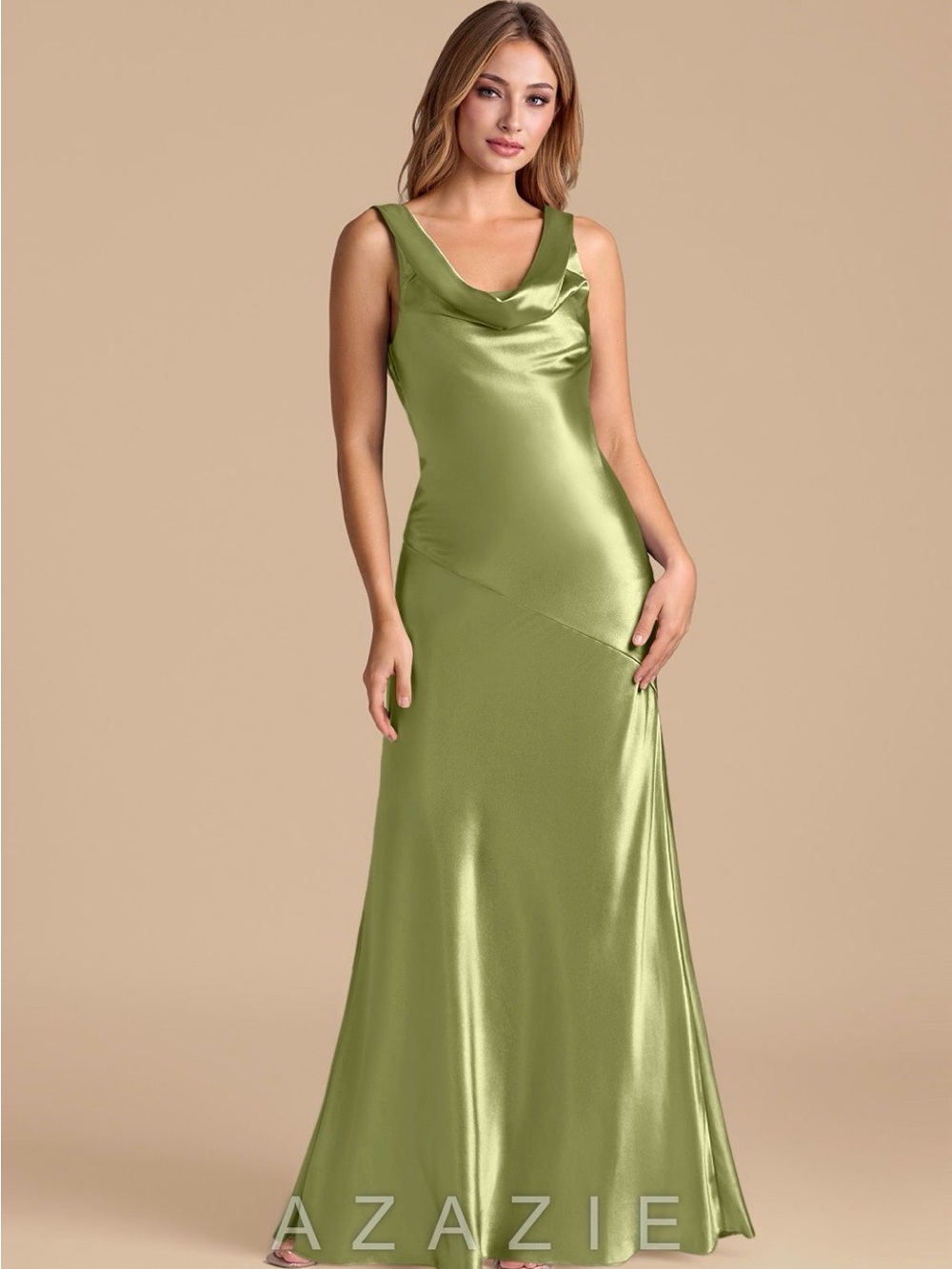 Azazie Rylina Pistachio Metallic Satin Dress